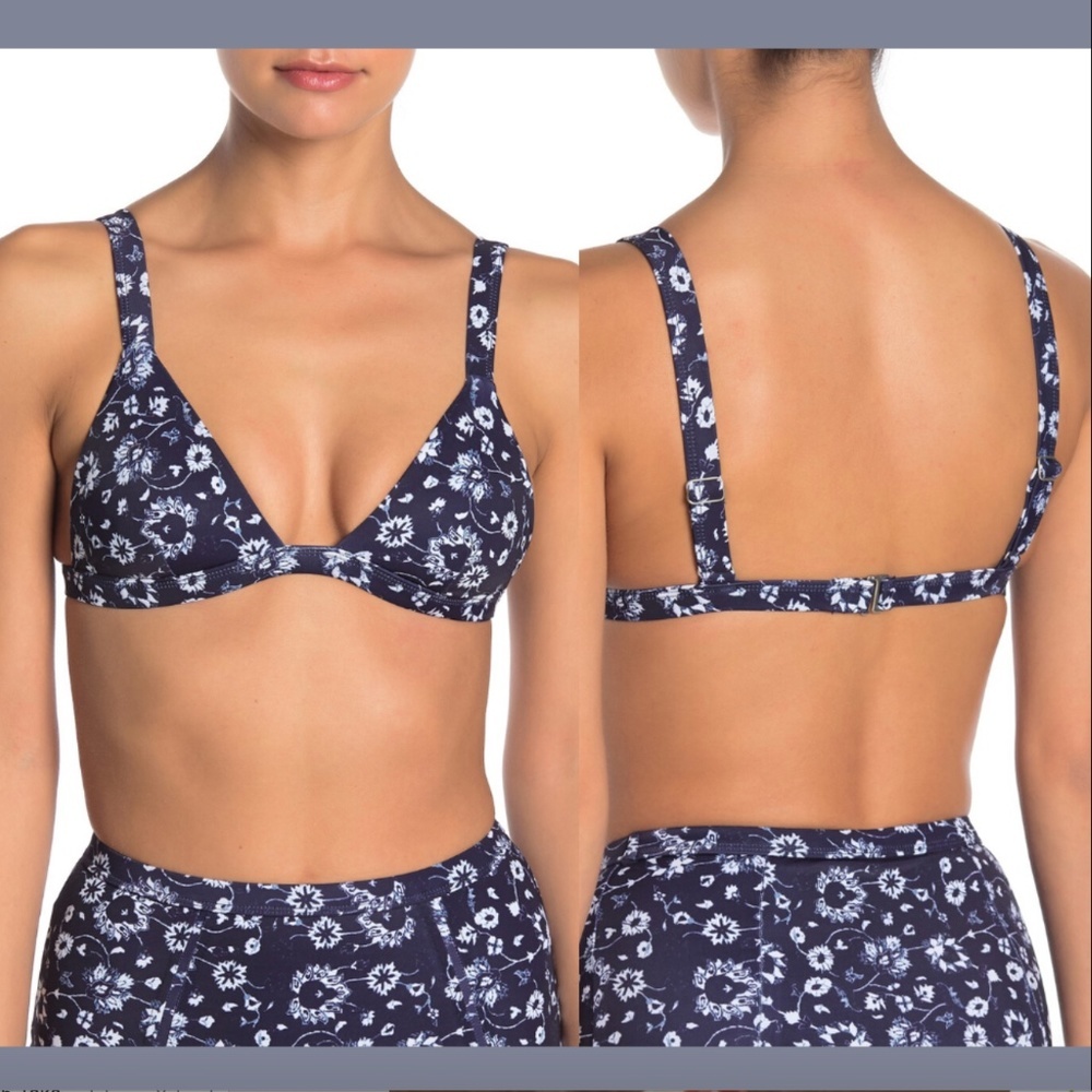 NWT $74 TAVIK Addison Triangle‎ Bikini Top Medina Blue Foral [ SZ Large ]